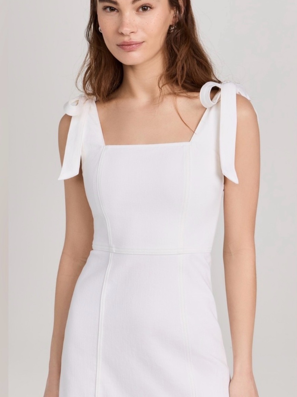 Alice and Olivia White Tie-Shoulder Square Neck Mini Dress